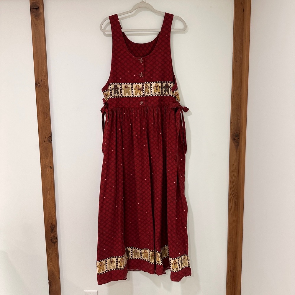 Gingerbread Man‎ Christmas Jumper Dress Women L Red Festive Cottagecore